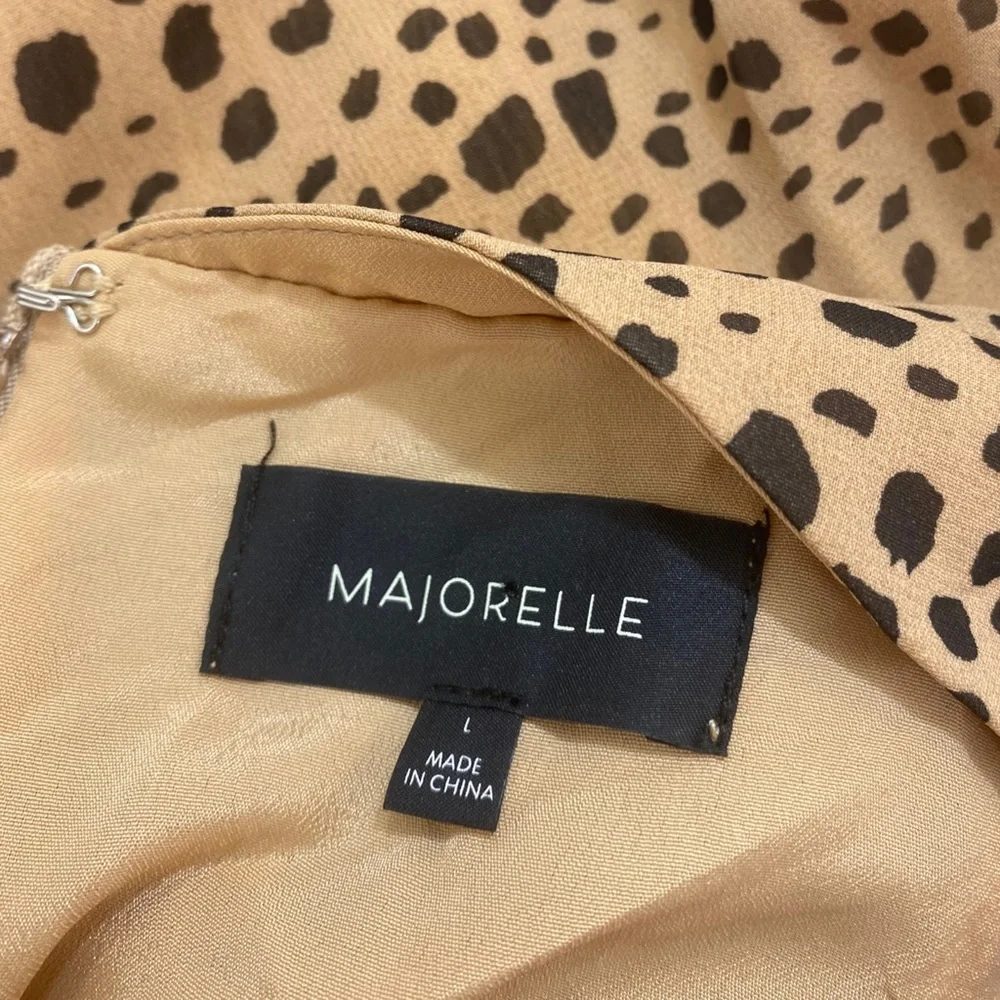 Majorelle Tan Animal Print Ruffle Hem Dress NWT Large - Picture 3 of 6
